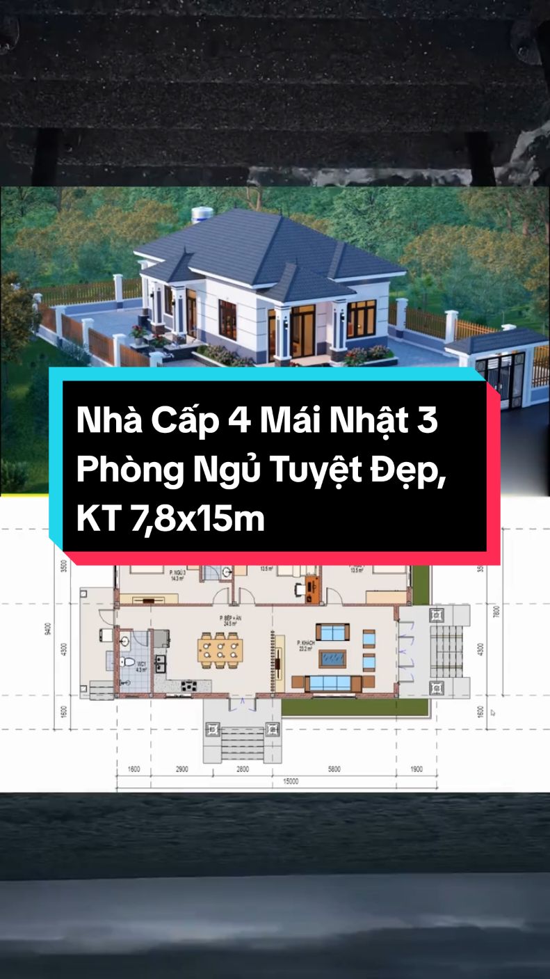 Nhà Cấp 4 Mái Nhật 3 Phòng Ngủ Tuyệt Đẹp, KT 7,8x15m #xuhuong #nhadep #thietke 