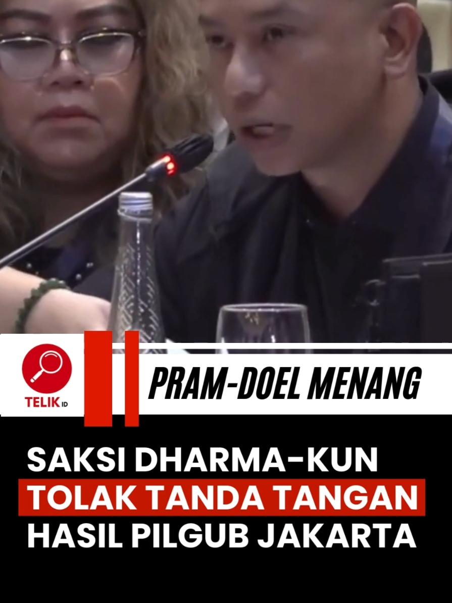 Saksi calon Gubernur Jakarta nomor urut 2, Dharma Pongrekun-Kun Wardana menolak menandatangani berita acara rekapitulasi hasil Pilkada Jakarta 2024 di tingkat provinsi.    Momen itu terjadi di rapat pleno rekapitulasi hasil penghitungan perolehan suara Pilgub Jakarta tingkat provinsi pada Minggu (9/12).    