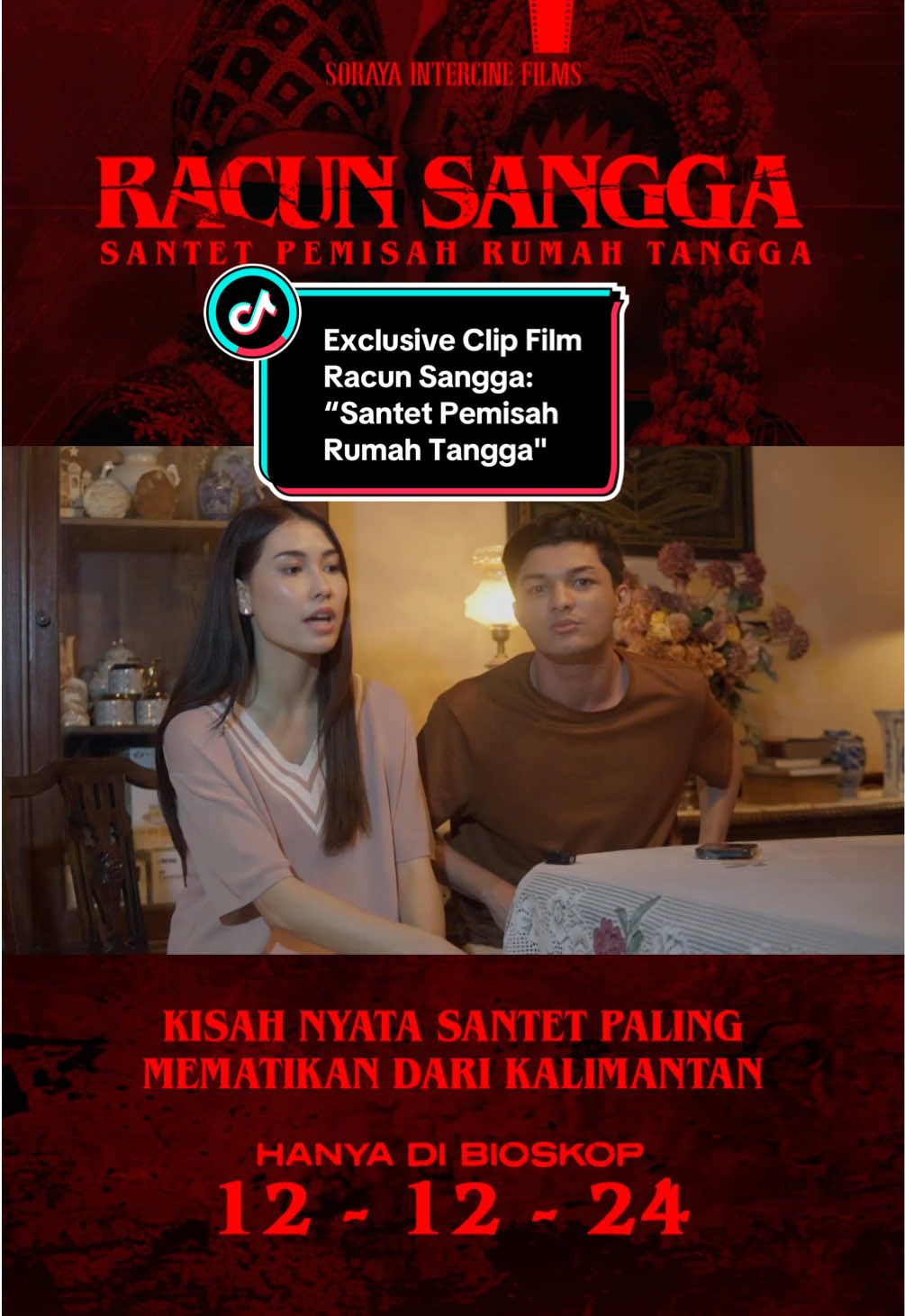 Kisah nyata menyeramkan yang ternyata banyak dialami di kehidupan nyata! Saksikan perjuangan pasangan suami istri yang terkena santet mematikan dari Kalimantan cuma di Cinema XXI tanggal 12 Desember 2024! 😰 #FixASIK #NontonASIKdiXXI #RacunSangga #FilmRacunSangga #SantetPemisahRumahTangga #SorayaIntercineFilms #TikTokTainment #SemuaBisadiTikTok 