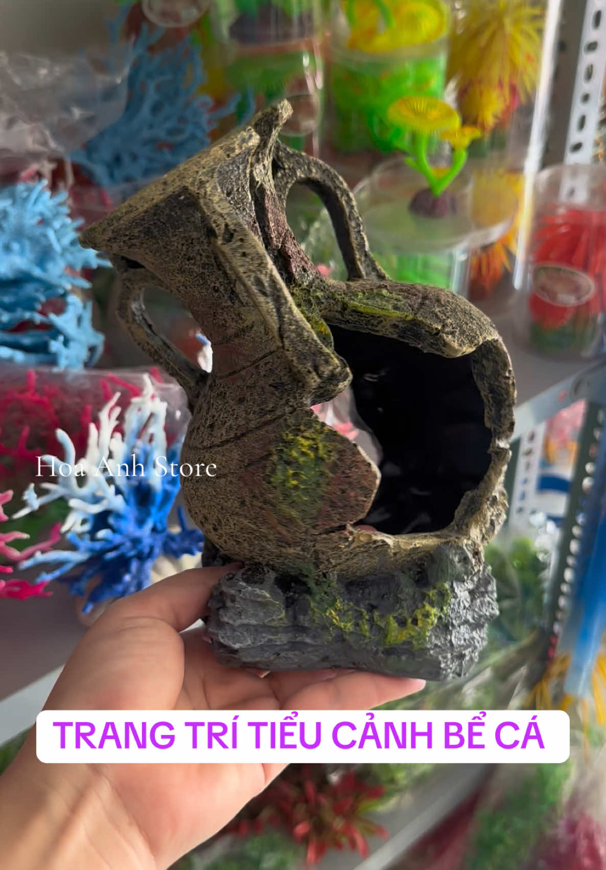 Phụ kiện trang trí bể cá , nơi trú ẩn hang động  của tôm cá tép .. #hoaanhstore #lọtrangtribeca #trangtribecathuysinh 