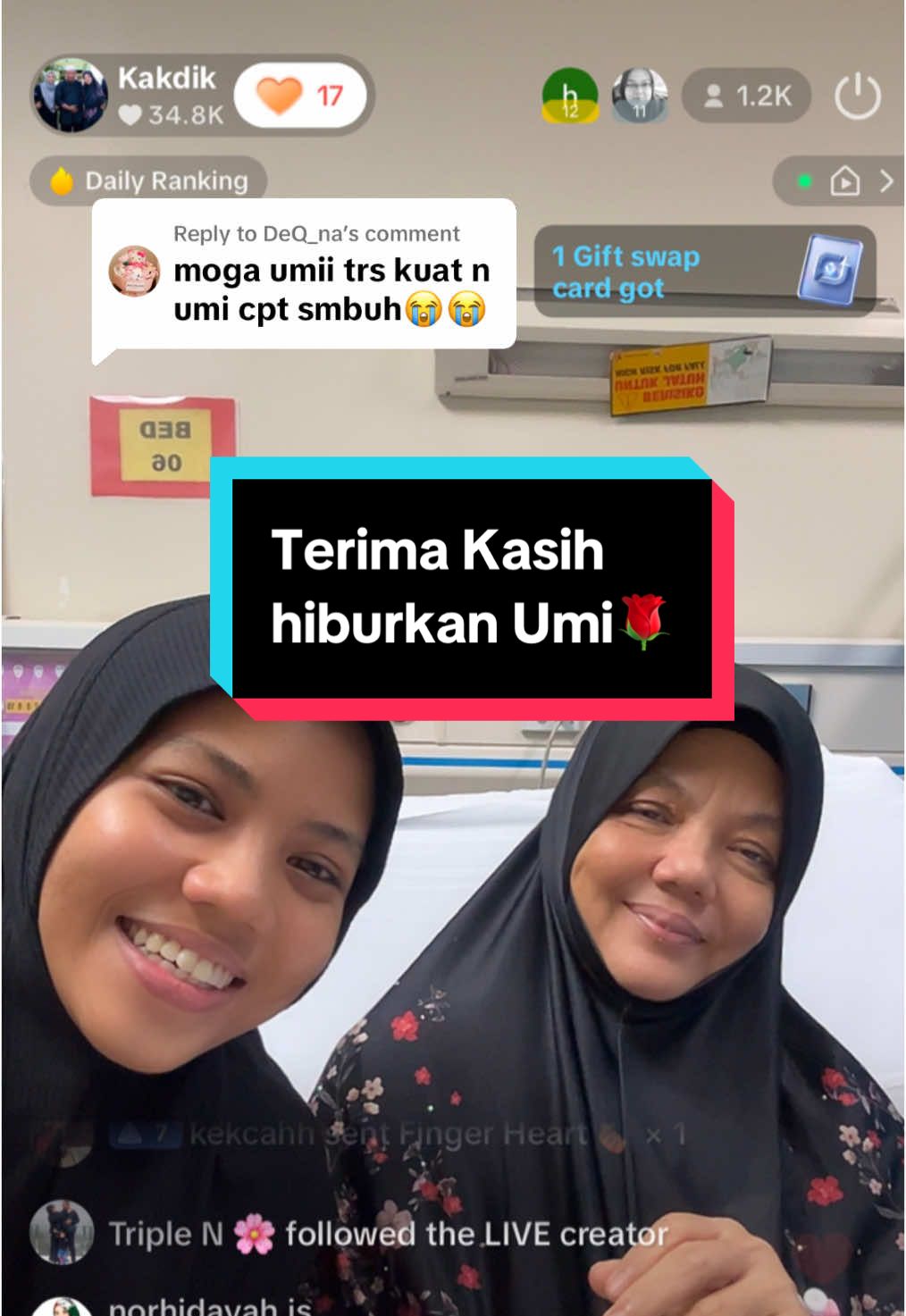 Replying to @DeQ_na  Terima Kasih semua masuk live semalam hiburkan Umi🌹 #minorstroke #strokesurvivor #minorstrokesurvivor #amirqusyairi #fyp 