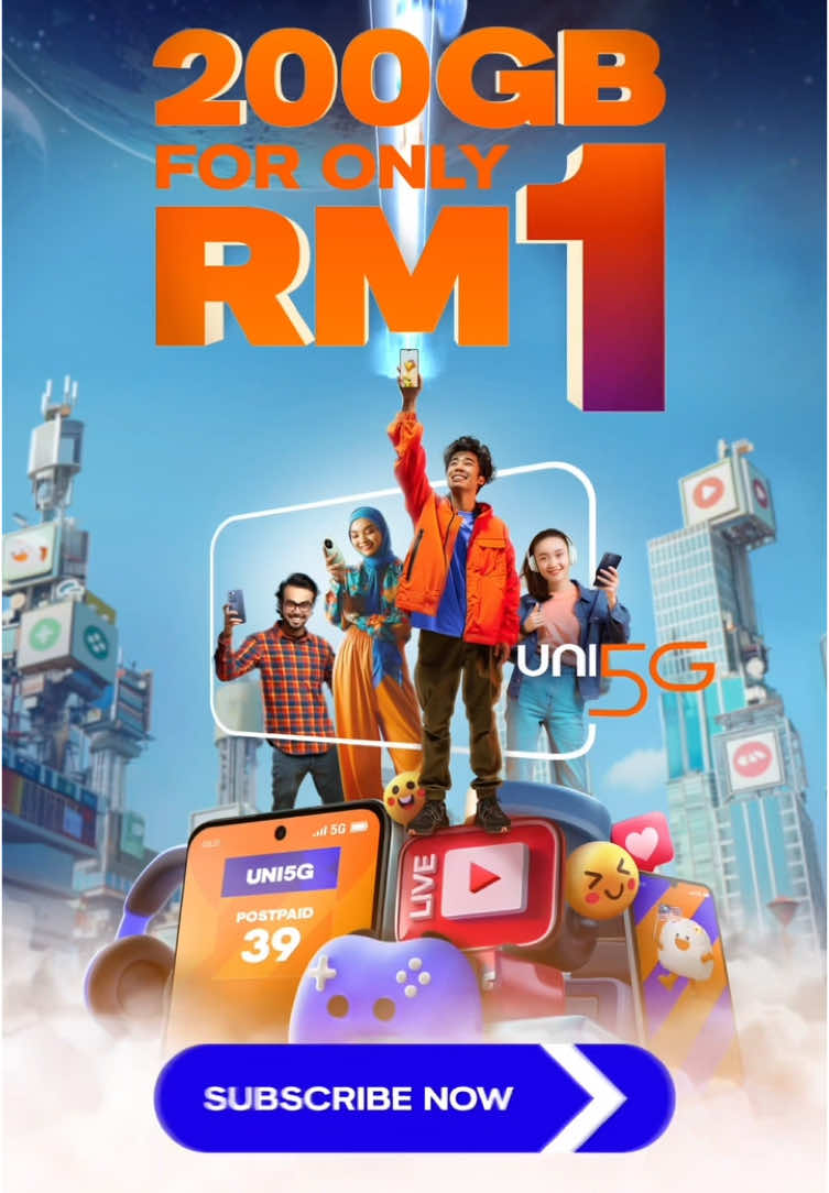 JOM TUKAR KE UNI5G POSTPAID 39 PLAN SEKARANG! ADD-ON RM1 SAHAJA UNTUK 200GB DATA EXTRA! 🤩✨ #DataFreedomUNI5G #SwitchToUNI5G