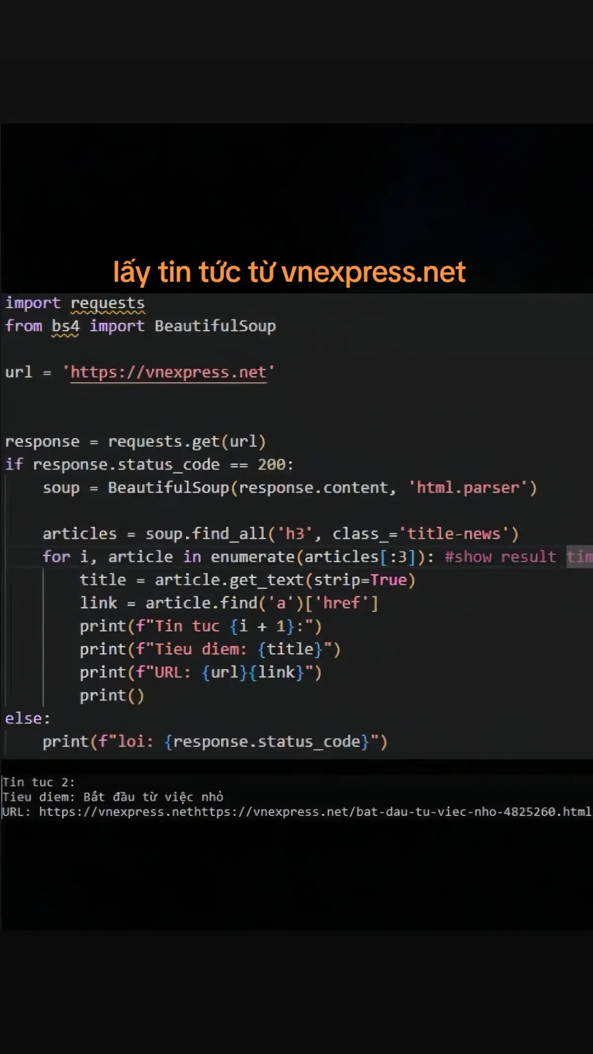 lấy tin tức vnexpress.net #laptrinh #python 