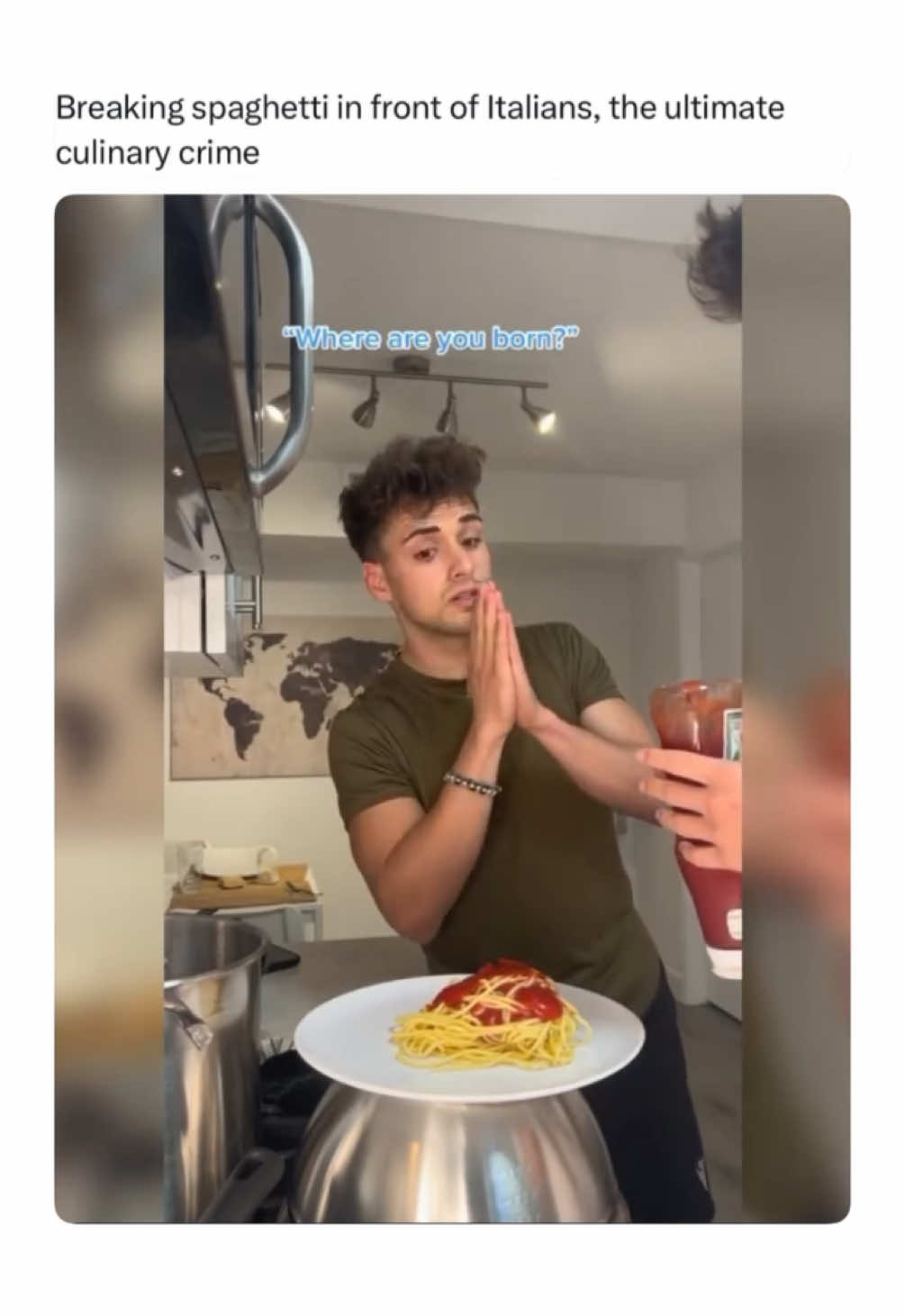 Breaking spaghetti in front of Italians, the ultimate culinary crime 🤯🤣🍝 #fyp #foryou #spaghetti #pasta #funny 