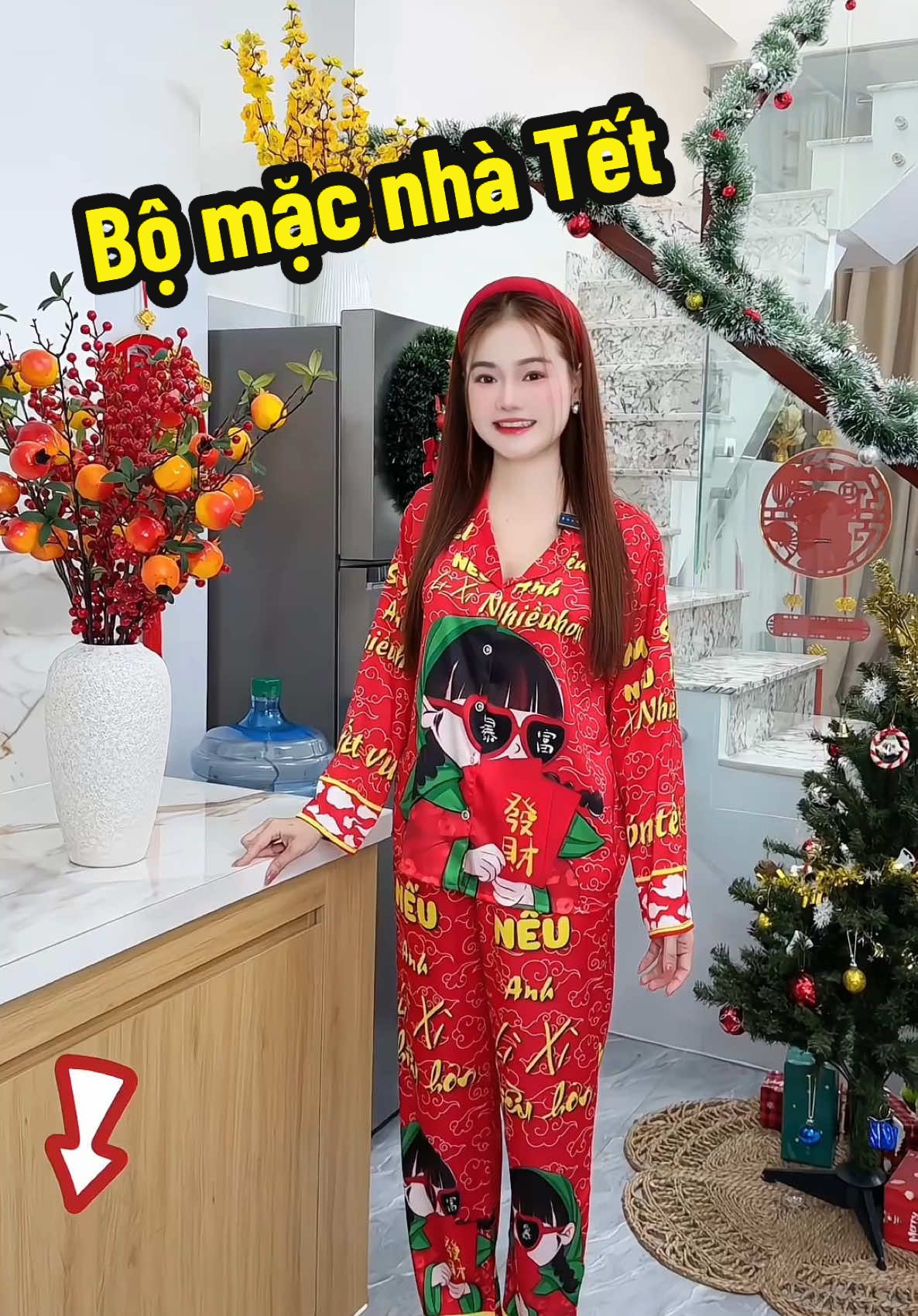 Bộ mặc nhà ngày Tết xinh quá , nhìn vui mắt ghê lun #bomacnha #donguxinh #dongunu #pigama #ngandali 