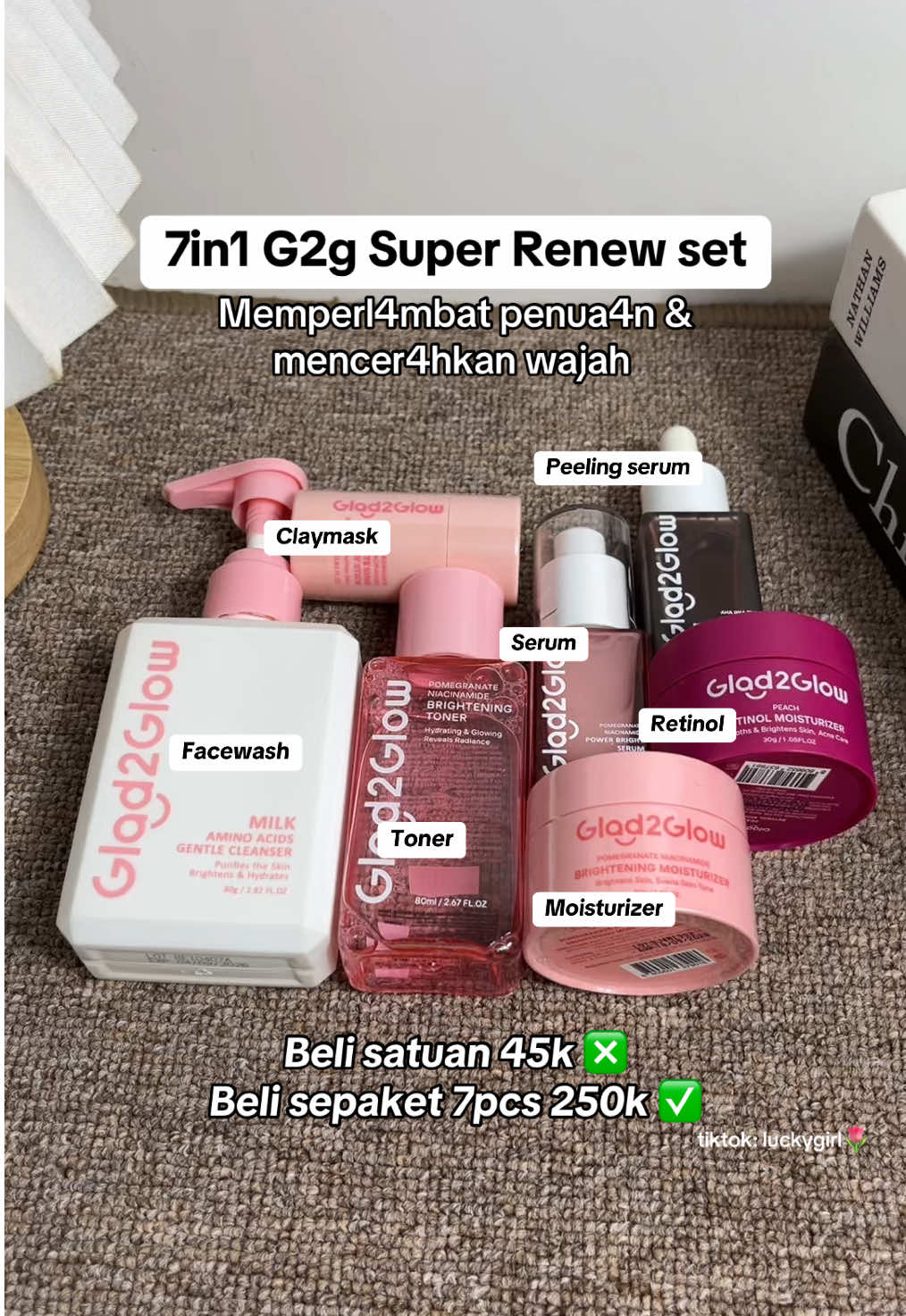 Paket skincare mencerahkan glad2glow 7pcs cuma 200rb #paketskincare #mencerahkanwajah #skincare #glad2glow #megaguncang1212 #fyp #byslr 