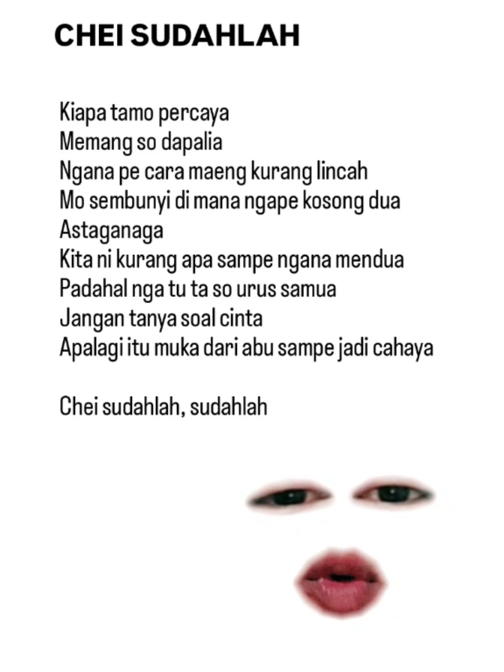 Chei Sudahlah - Angga Dermawan #cheisudahlah #lirik #fyp #foryou #foryoupage #beranda #manado #musiktimur  #masukberanda #liriklagu #trending 