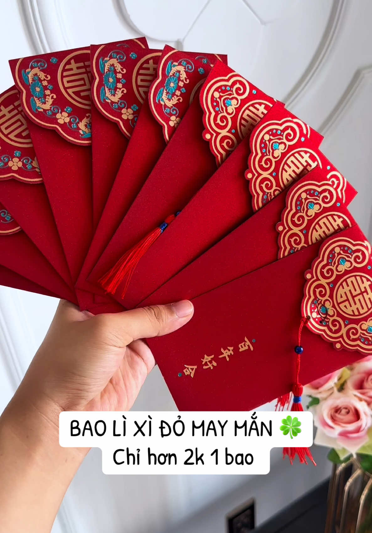 Bao lì xì đỏ may mắn kim tuyến lấp lánh bling sang xịn luôn