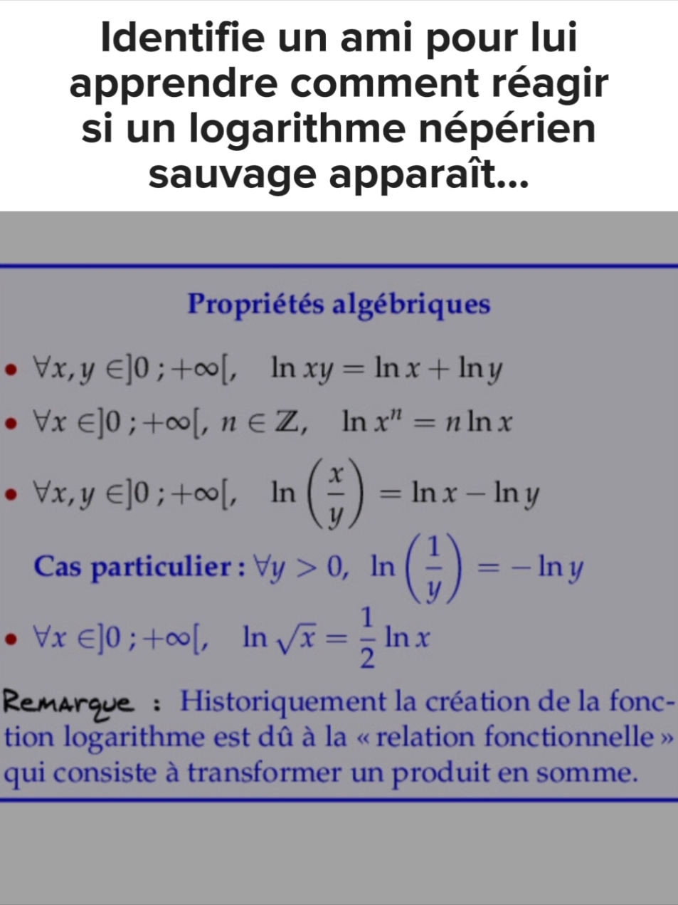 Les propriétés du logarithme népérien, niveau terminale spé maths. Résumé de cours très qualitatif fait par Paul Milan. #logarithm #fonction #terminale #baccalauréat #bac #ln #spemaths 