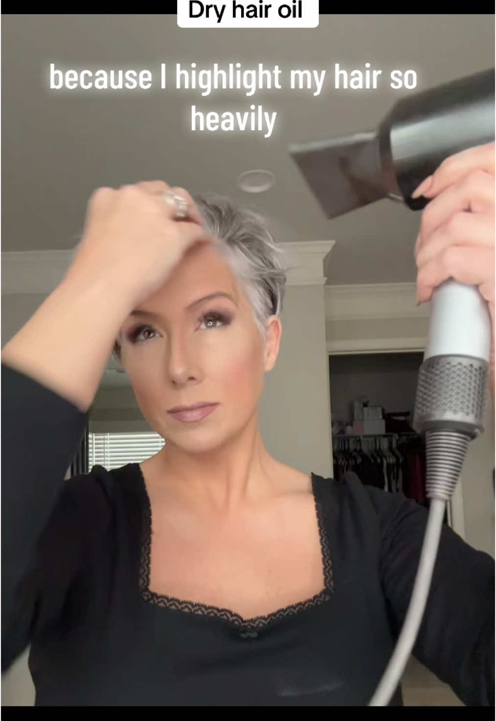 Dry hair oil.  This is one of my favorite products. #creatorsearchinsights #dryhair #dryhairoil #hairtips #hairtipsandtricks #pixiecut 