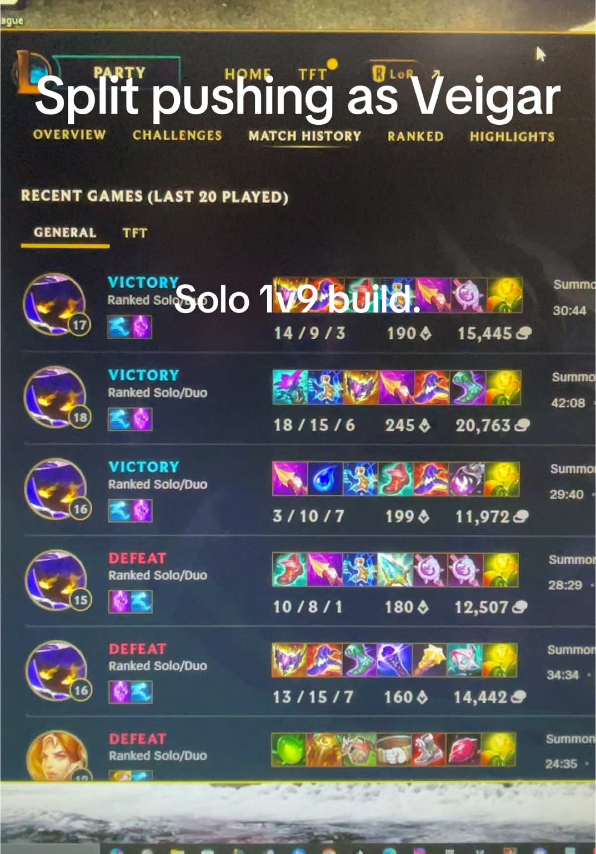 #leagueoflegends #veigar #splitpush #ranked #climb keep an eye on the account TonguePunchMyBH. 🥲 I’m running it SOLO & climbing. 