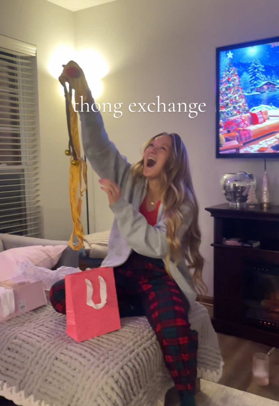 the way mine just kept coming out of the bag 😭😭😭 #thongexchange #christmas #friendsmas #giftexchange #girlsnight #girlhood #college #thong #friends 