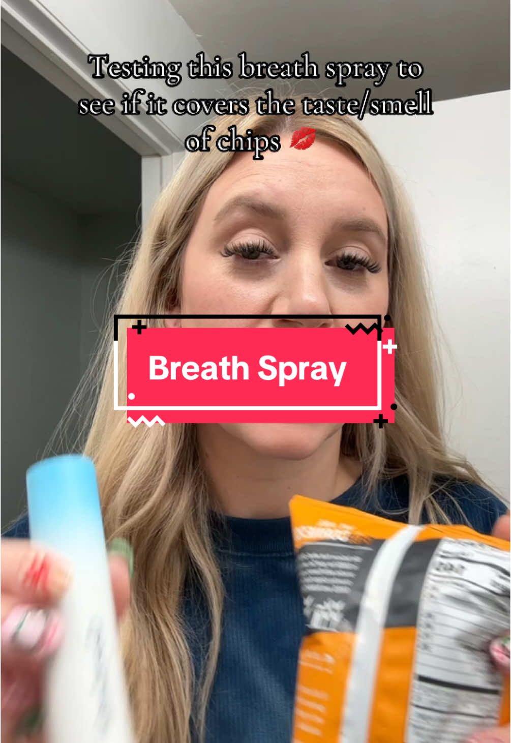 I put this breath spray to the test to see if my husband could tell that I ate chips and he could not tell! #breathspray #freshbreath #badbreath #mouthspray #husbandandwife 