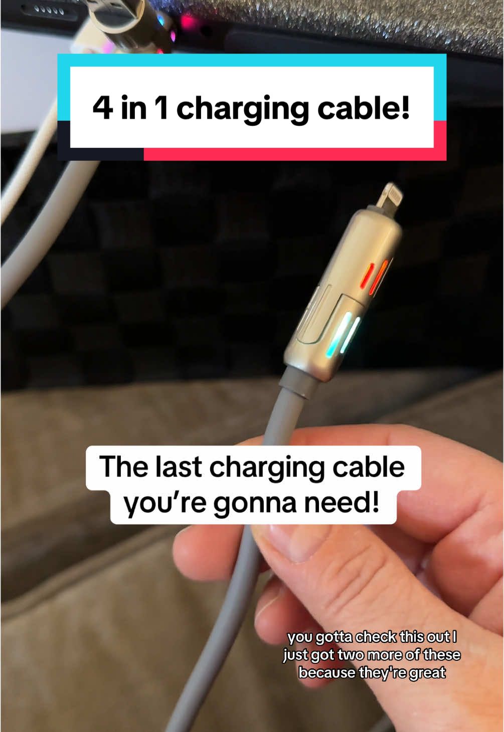 This is the last charging cable that you’re gonna need to buy – because it has four tips in one! One side has a USB and a USB-C connection, and the other side has a USB-C and a lightning cable connection. It also has LED lights that glow when it’s plugged in, and a really thick cord that’s built to last. It’s affordable yet Mighty and makes a perfect stocking stuffer or gift idea too! #chargingcable #charger #chargingport #USBCable #USBCCable #Tech #PhoneAccessories #4InOne #CoolGiftIdeas #CoolGadgets # #StockingStuffers #StockingStufferIdeas #GiftIdeaIdeas #ChristmasGiftIdeas #TikTokShopHolidayHaul 