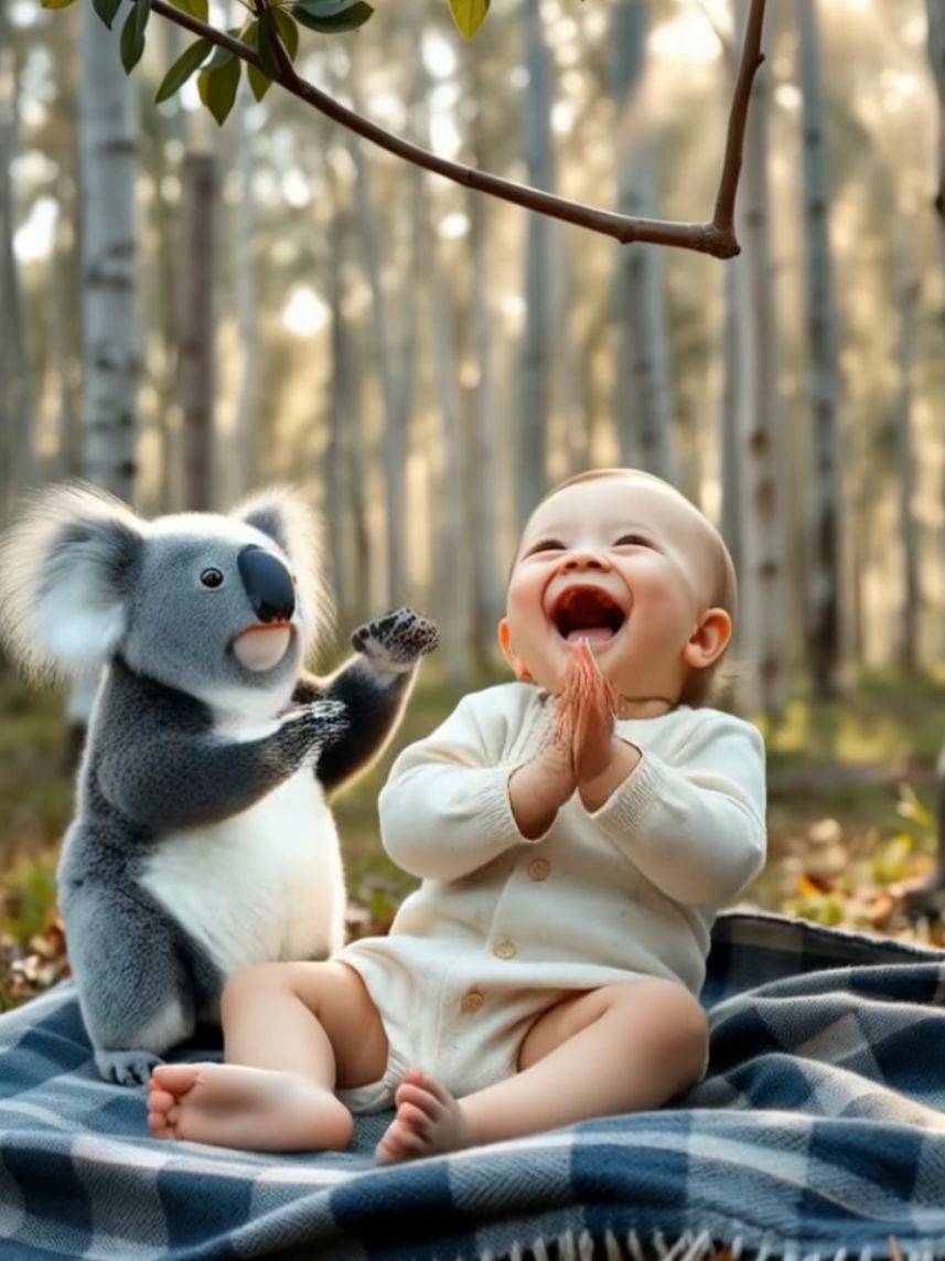 Cute baby and koala are happy #viral #AI #cute #forkids #foryou #fyp #cutebaby #babylove #babytiktok #animal #funnybaby #cat 