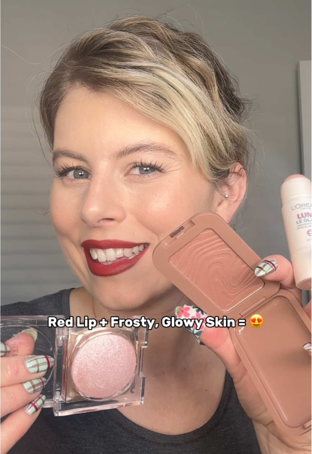 I used all affordable products in this video, but use whatever you've got on hand to get this glowy look @Makeup Revolution @NYX Professional Makeup @loréal paris usa @Morphe Cosmetics @rephr @L’Oréal Paris #redlip #holidaymakeup #glowyskin