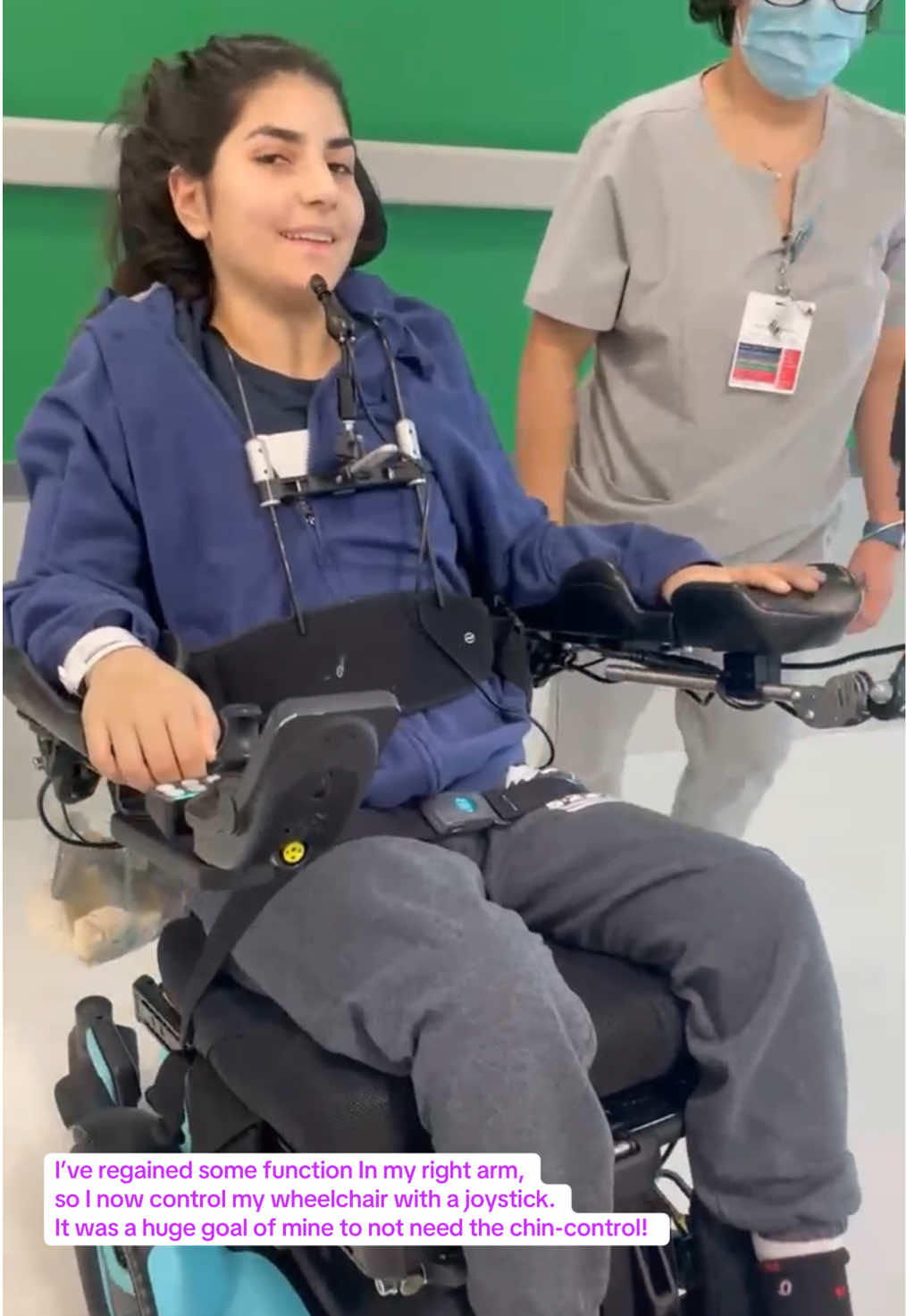 Learning how to drive an electric wheelchair with a chin control 🤍 https://gofund.me/ada7ca2b #paralyzed #spinalcordinjury #strokesurvivor #quadriplegic #wheelchair #occupationaltherapy #fyp 