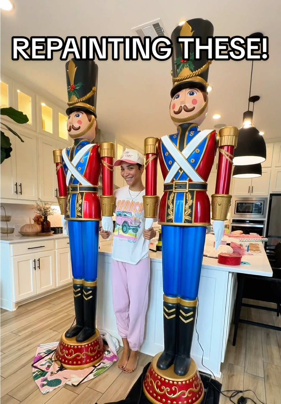 Customizing 2 giant nutcrackers to match my #Whoville Christmas decor! The original paint job wasn’t bad but I just wanted a little extra razzle dazzle! ✨💚💕🎄 #grinchmas #grinchchristmas #nutcracker #diynutcracker 