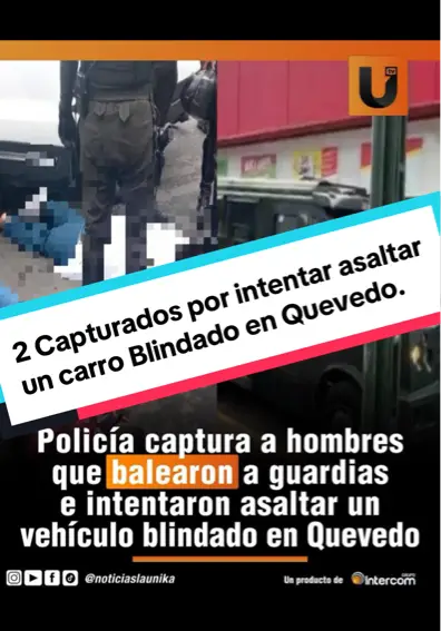 🔴La Policía captura a dos hombres que b4learon a guardias e intentaron 4saltar un vehículo blindado en #Quevedo Un intento de 4salto a un vehículo blindado se produjo afuera de un supermercado, la mañana de este lunes 9 de diciembre en Quevedo, Los Ríos. Los guardias se preparaban para trasladar dinero, cuando sujetos que se transportaban en una camioneta blanca se estacionaron y comenzaron a disp4rar a los agentes. Sin embargo, otros guardias, que se encontraban en el exterior de los locales comerciales cercanos, también participaron en el enfrentamiento de disp4ros y repelieron a los antisociales, que empezaron a ser perseguidos por policías que patrullaban en el sector. Washington Chugá, coronel de la Policía del distrito Quevedo, explicó que se produjo un nuevo cruce de fuego cerca del mercado de mariscos del sector de San Camilo, que culminó en la captura de dos delincuentes. 