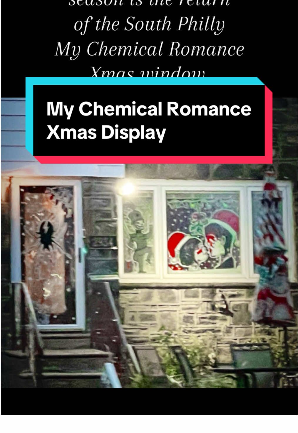 Shout out to the creators of this My Chemical Romance xmas display in South Philly a few years ago. They need to bring it back! #mychemicalromance #mychem #mcr #mcromance #mcrmy #emo #emomusic #emokid #christmasdecor #xmasdecor #gerardway #southphilly 