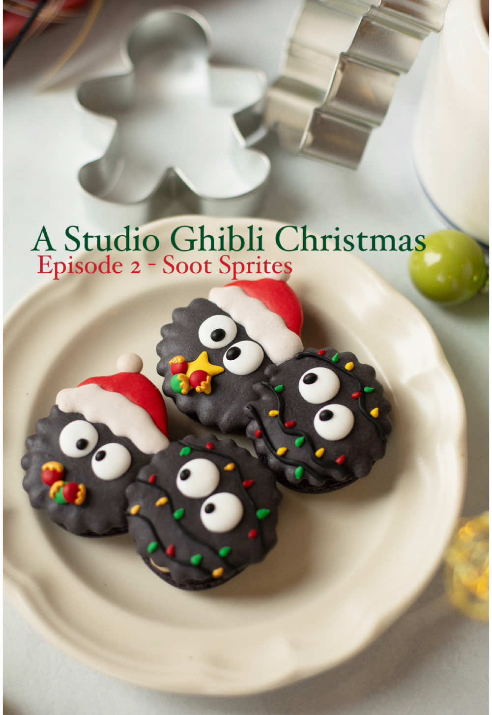 Replying to @Cali  Soot sprite macarons filled with espresso buttercream and a peppermint ganache (basically tastes like a peppermint mocha latte 🤭) #sootsprites #spiritedaway #studioghibli #macarons #christmasbaking 