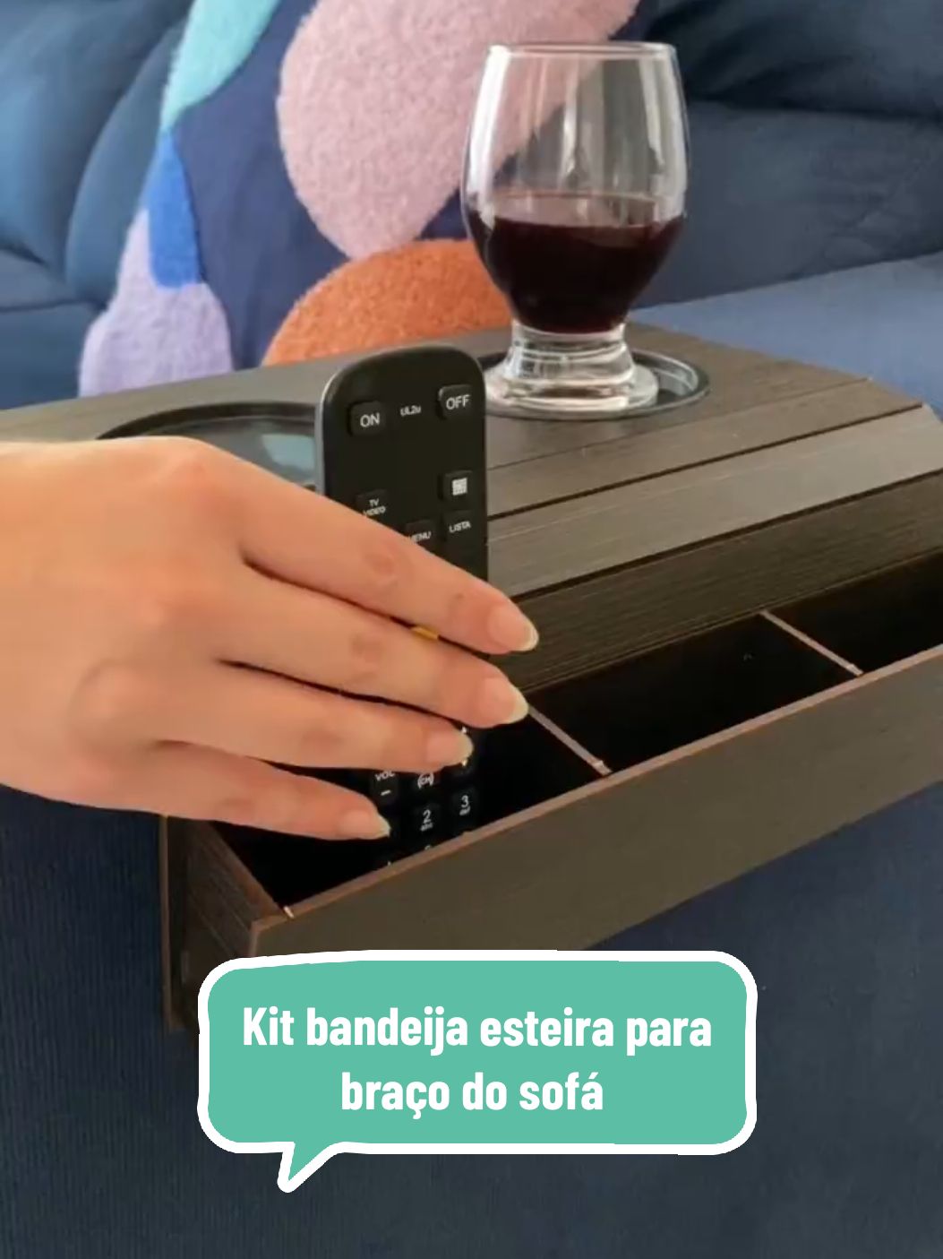 Kit bandeija esteira braço do sofá copos porta controles flexível mdf