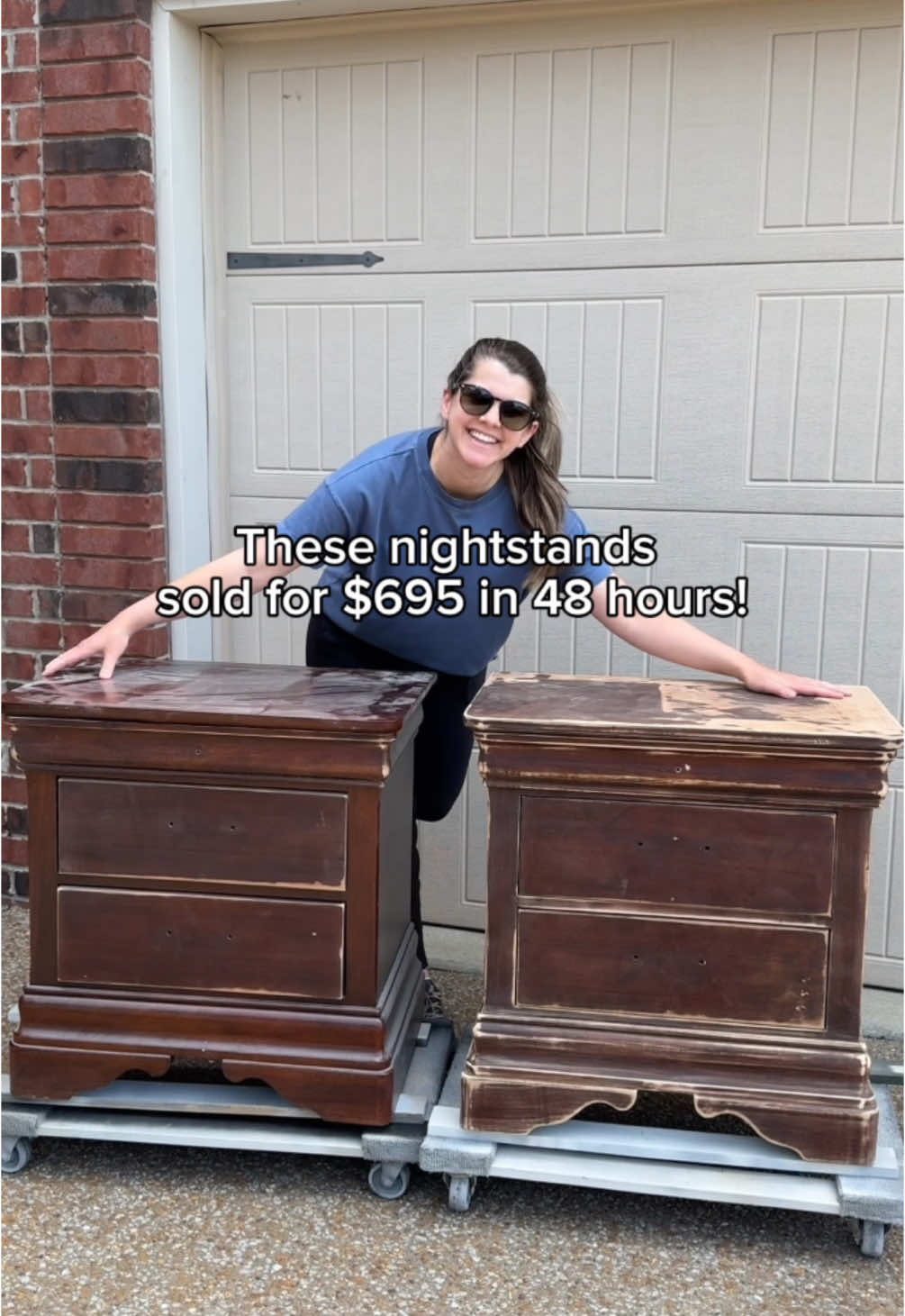 $75 to $695 😍 Flipping furntiure isnt for the weak, but its so worth it in the end! Paint: Wise Owl Jet Black & Weathervane Enamel Paint Sanding Sponges: Surfprep Rad Pads ##nightstands##furnitureflip##paintedfurniture##blackfurniture##furnituremakeover##bedsidetable##diyproject##trashtocash##modernfurniture#sidehustle