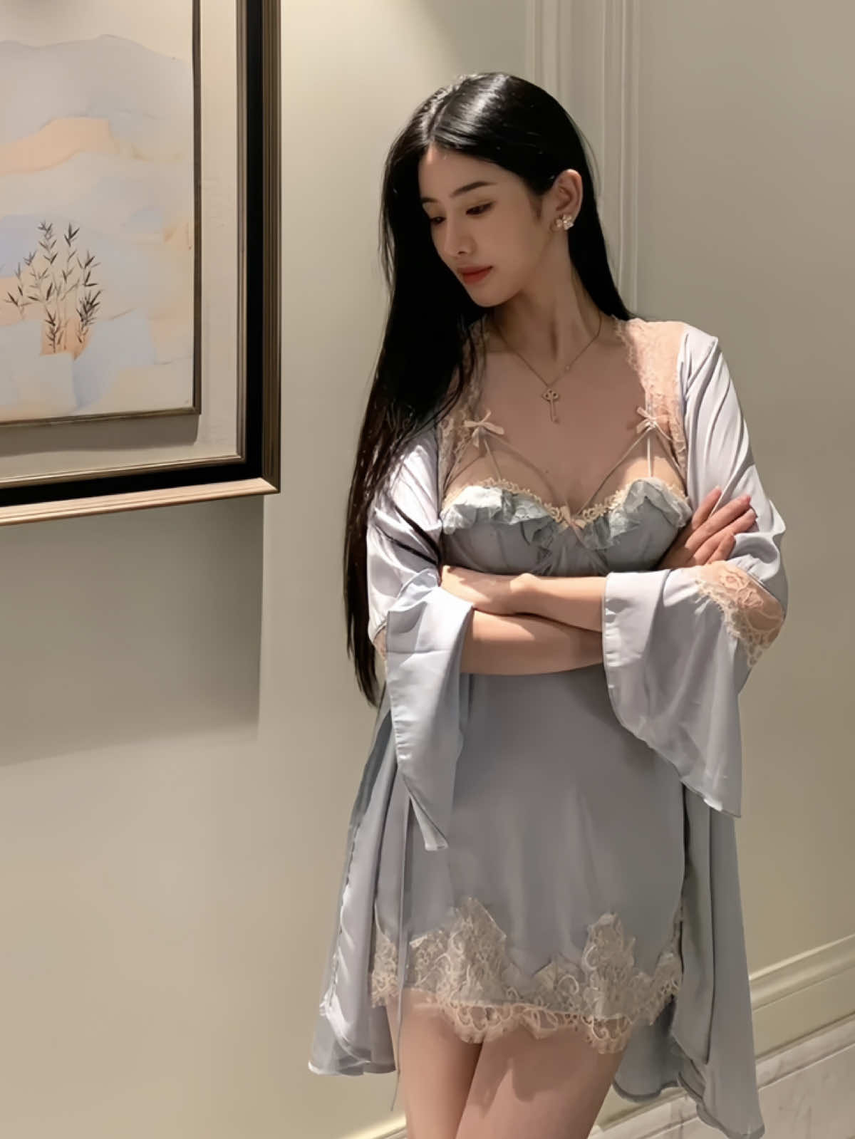 Cả nhà nhớ em không ạ 🩵 #xuhuongtiktok #viral #vaynguquyenru #vayngulua #dongulua #sexysleepwear #donguren #vayhaiday #sleepwear 