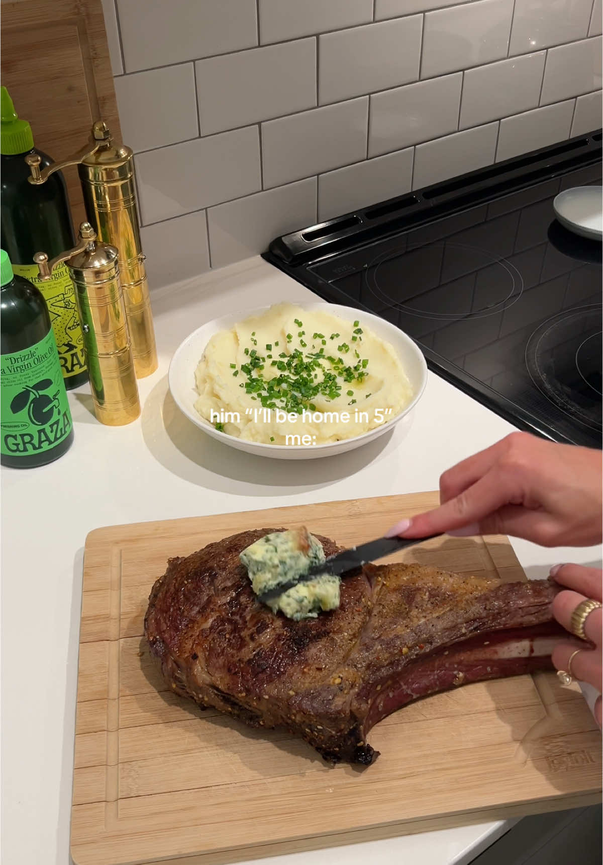 tomahawk for seth tonight 💌 I reverse seared for the first time ever, how did I do??? #cooking #easyrecipe #fyp #steak #tomahawksteak @One Mile Ranch @Graza @Fable 