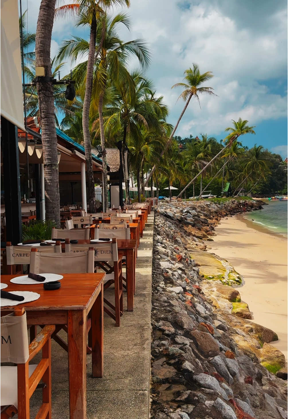 Carpe Diem Beach Club sits at the southern end of Bang Tao Beach, where longtail boats float serenely, adding an authentic Thai charm to the view. The tropical setting and laid-back vibe make it a perfect spot to relax and enjoy Phuket. #bangtao #bangtaobeach #phuket #thailand #fyp #foryou 