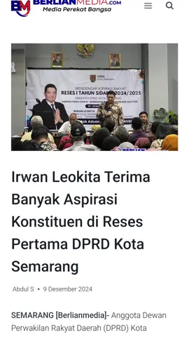 bapak Irwan leokita adalah anggota DPRD kota semarang fraksi partai PSI 🌹 dapil 6 semarang selatan dan semarang barat... kami bangga dengan beliau karena selalu turun ke lapangan dan membantu keresahan warga di dapil 6 dan membantu warganya yg mengalami kesulitan...banyak aspirasi masyarakat yg beliau tampung dan beliau selesaikan satu persatu...partai PSI selalu hadir untuk rakyat melalui anggota dewan...semoga selalu amanah dan selalu menjaga ANTI KORUPSI DAN ANTI INTOLERANSI sukses terus untuk BRO IRWAN LEOKITA jaga terus kepercayaan dan amanah rakyat di dapil bro Irwan 🌹🌹🌹🌹🌹🌹🌹🌹 #psi #dprdsemarang #indonesiaemas #indonesiamaju #jokowidodo #kaesangpangarep #gibranrakabuming #prabowogibran2024 #prabowopresiden2024 #prabowo 