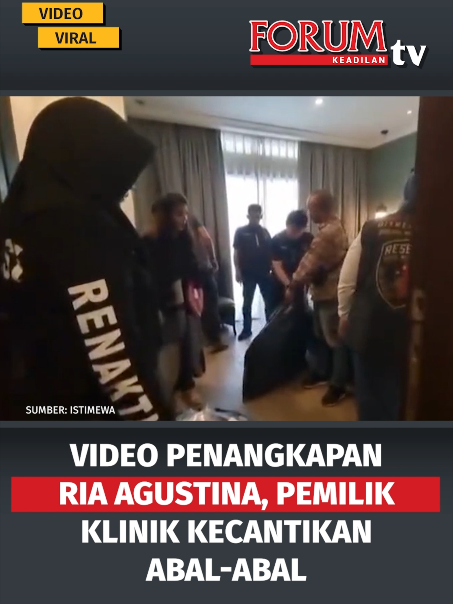 Pemilik klinik kecantikan abal-abal, Ria Agustina, diamankan oleh pihak kepolisian di sebuah kamar hotel kawasan Kuningan Timur, Setiabudi, Jakarta Selatan. Penangkapan tersebut berlangsung pada Minggu malam, 1/12/2024. #riaagustinaditangkap #riabeauty #beritaterkini #jakartaselatan #kuningantimur #industrikecantikan #kasushukum #viral #breakingnews #updateberita