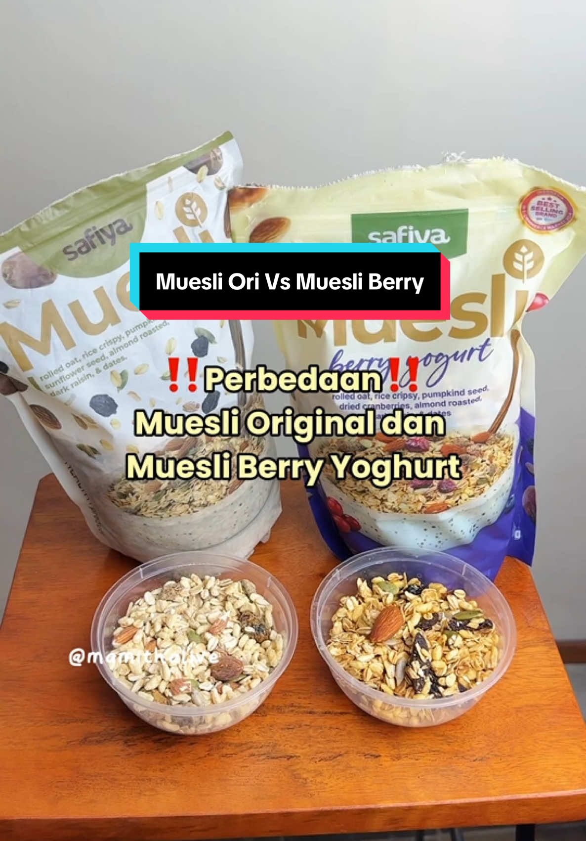 #CapCut Muesli Original atau Muesli Berry Yoghurt ? #muesli #mueslisafiya #kurmaalif #makananviral #menusarapanpraktis 