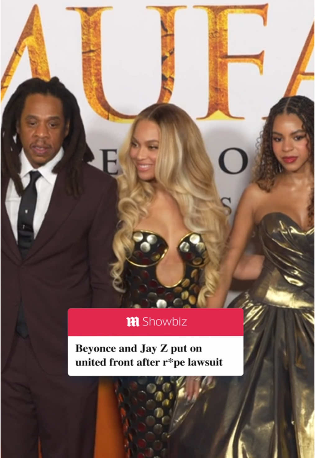 Beyonce and Jay Z put on a united front at the Mufasa: The Lion King premiere after he was accused of s*xually a*saulting a 13-year-old girl. Jay-Z denied allegations in a lawsuit claiming he and Sean 'Diddy' Combs r*ped a 13-year-old girl at a party after the 2000 MTV Video Music Awards Jay Z, Beyonce, her mom Tina Knowles and their daughter Blue Ivy attended the premiere. Read more on DailyMail.com #jayz #beyonde #blueivy #news #diddy 