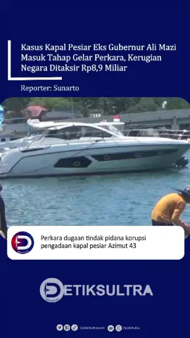 Kasus Kapal Pesiar Eks Gubernur Ali Mazi Masuk Tahap Gelar Perkara, Kerugian Negara Ditaksir Rp8,9 Miliar KENDARI, DETIKSULTRA.COM - Perkara dugaan tindak pidana korupsi pengadaan kapal pesiar Azimut 43 yang digunakan oleh eks Gubernur Sulawesi Tenggara (Sultra), Ali Mazi, mamasuki babak baru.  Kasus yang sempat redup ini kembali menyeruak, setelah Subdit III Tindak Pidana Korupsi (Tipikor) Direktorat Reserse Kriminal Khusus (Ditreskrimsus) Polda Sultra menerima hasil audit Kantor Badan Pengawasan Keuangan dan Pembangunan (BPKP) Perwakilan Sultra. Kasubdit III Tipikor Ditreskrimsus Polda Sultra, AKBP Rico Fernanda mengatakan, pihaknya telah menerima hasil audit untuk memastikan apakah ada kerugian negara dari kasus yang dilaporkan 2023 lalu, atau sebaliknya. Dari hasil audit itu, Subdit III Tipidkor Ditreskrimsus Polda Sultra menemukan adanya kerugian negara senilai Rp8,9 miliar. Selanjutnya, karena laporan audit sudah ditangan penyidik, maka berikutnya kasus ini akan ditindaklanjuti dengan melaksanakan gelar perkara kasus. 