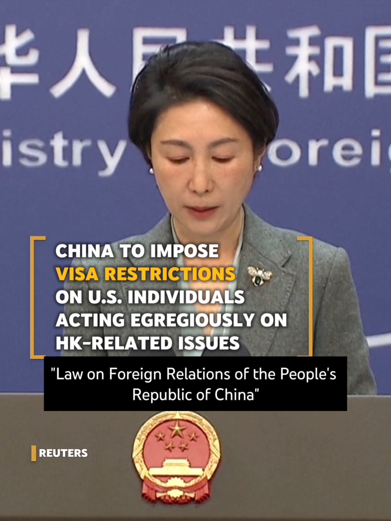 The U.S. previously stated that it would impose visa restrictions on Hong Kong officials involved in the implementation of the Hong Kong National Security Law. In response, China stated on the 10th that the U.S. actions interfere with China's internal affairs and violate international law. Therefore, China has decided to impose visa restrictions on U.S. personnel who have exhibited egregious behavior regarding Hong Kong-related issues, in accordance with relevant laws. #usa #HongKong #china #visa #news #fyp #chinatrend #chinanews