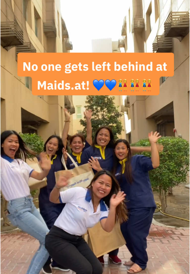 No one gets left behind at Maids.at! Our ates’ are slaying in their uniforms and welcome kit bags. Click the link in our bio and be part pf the family today! #trending #trend #fyp #monthly #familytime #fun #welcome #kit #sisterhood #fypage #highlights #UAE #MAIDS #FamilyFun 