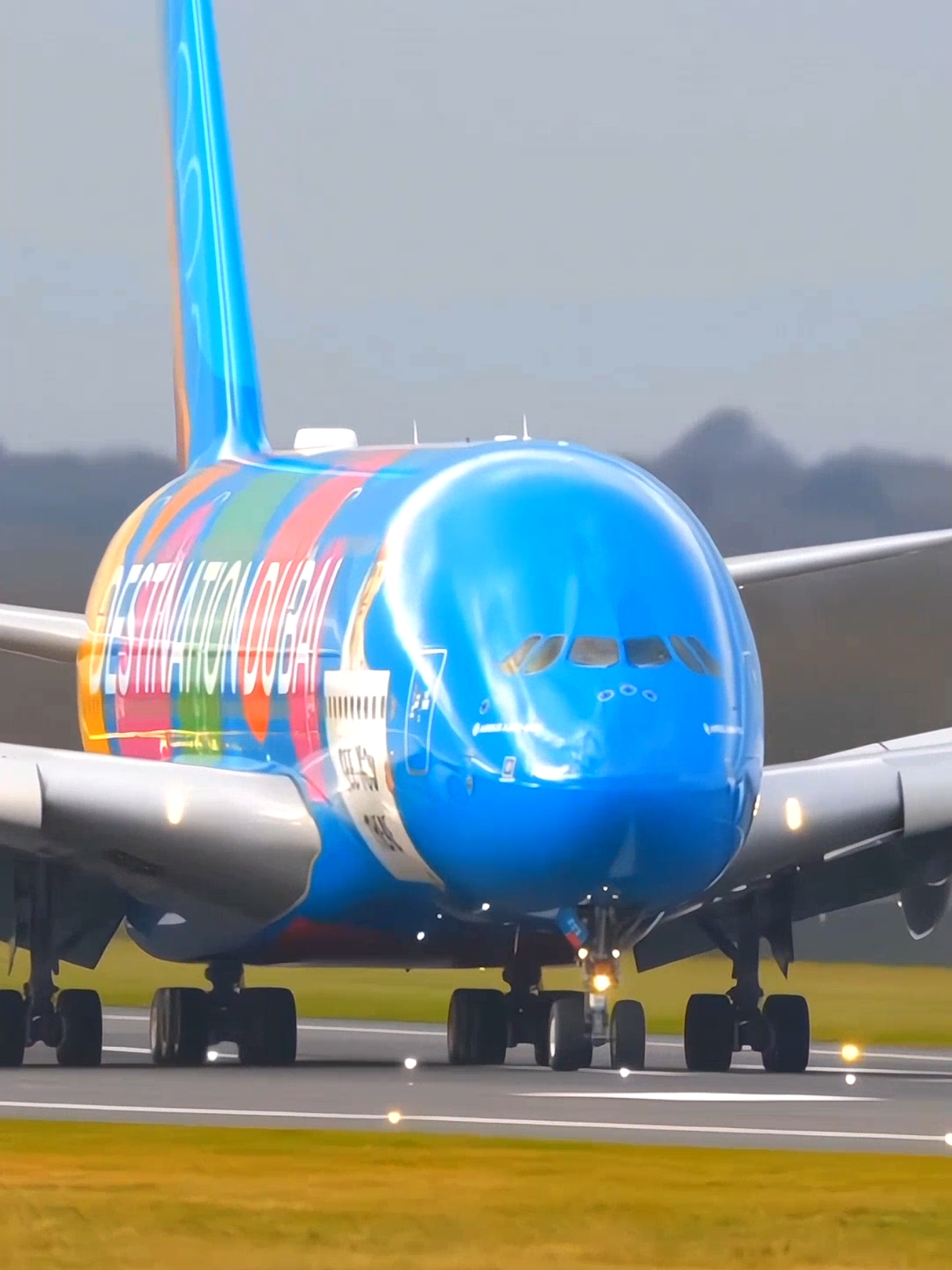 Close-up of an Emirates Airbus A380 landing at Manchester Airport #emirates #a380 #airport #landing #manchester 