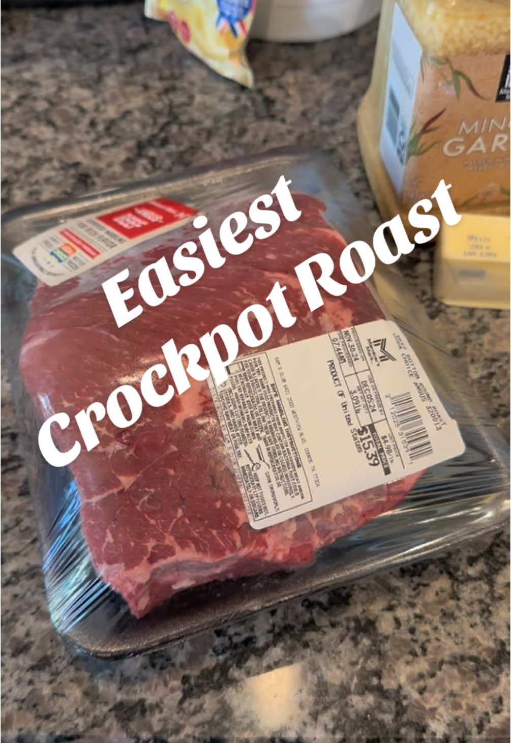 Lets make the easiest crockpot roast youve ever done!! Throwing this in the old gal to cook on low before i head to the office! Having dinner ready for the family by the time i get home is a huge help!!! Chuck roast, butter, garlic, two packs of onion soup mix! DONE! Serve over mashed potatoes #simplerecipe #family #crockpotrecipes #crockpotroast #boymomlife💙 #creatorsearchinsights 