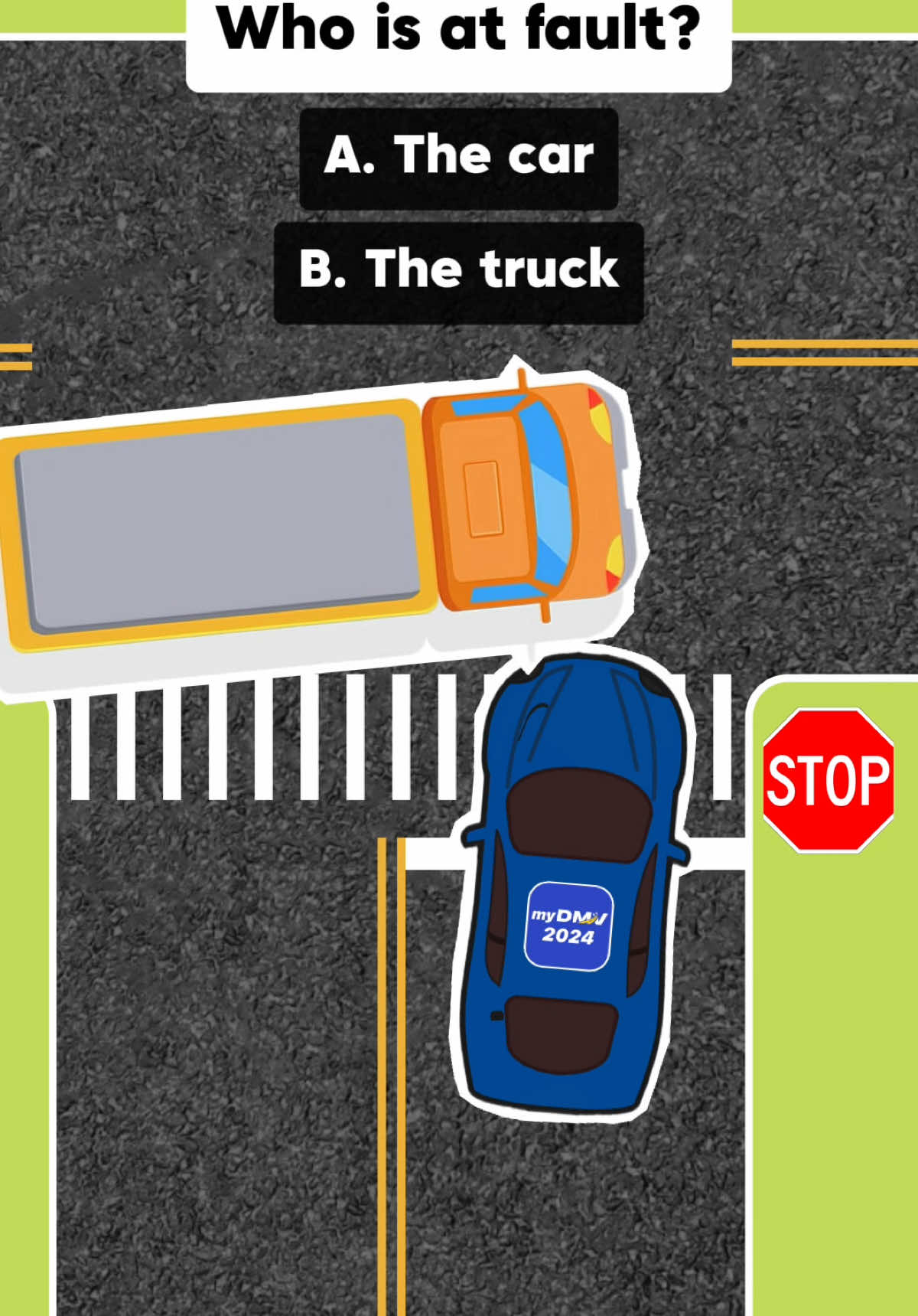 Who do you think is at fault in this situation? #permittest #dmv #dmvtest #drivinglessons #driving #dmvpermittest #drivinglicense 