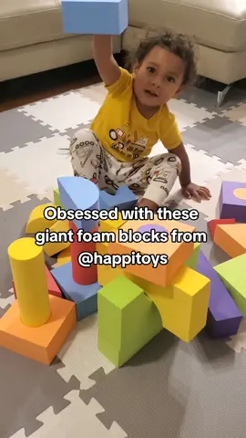 These giant foam blocks are the best! The large size makes them easier for tiny hands to grip and they are great for teaching about shapes and colors. The soft foam makes these safer than regular blocks and there is no noise when his towers fall over. We absolutely love them #happitoys #happitoyspartner #learningthroughplay #buildingblocks #finemotorskills #toddlertoys #ugccreator #ugccontentcreator #ugccommunity #toddlermom #miamimomblogger #toddlersoftiktok 