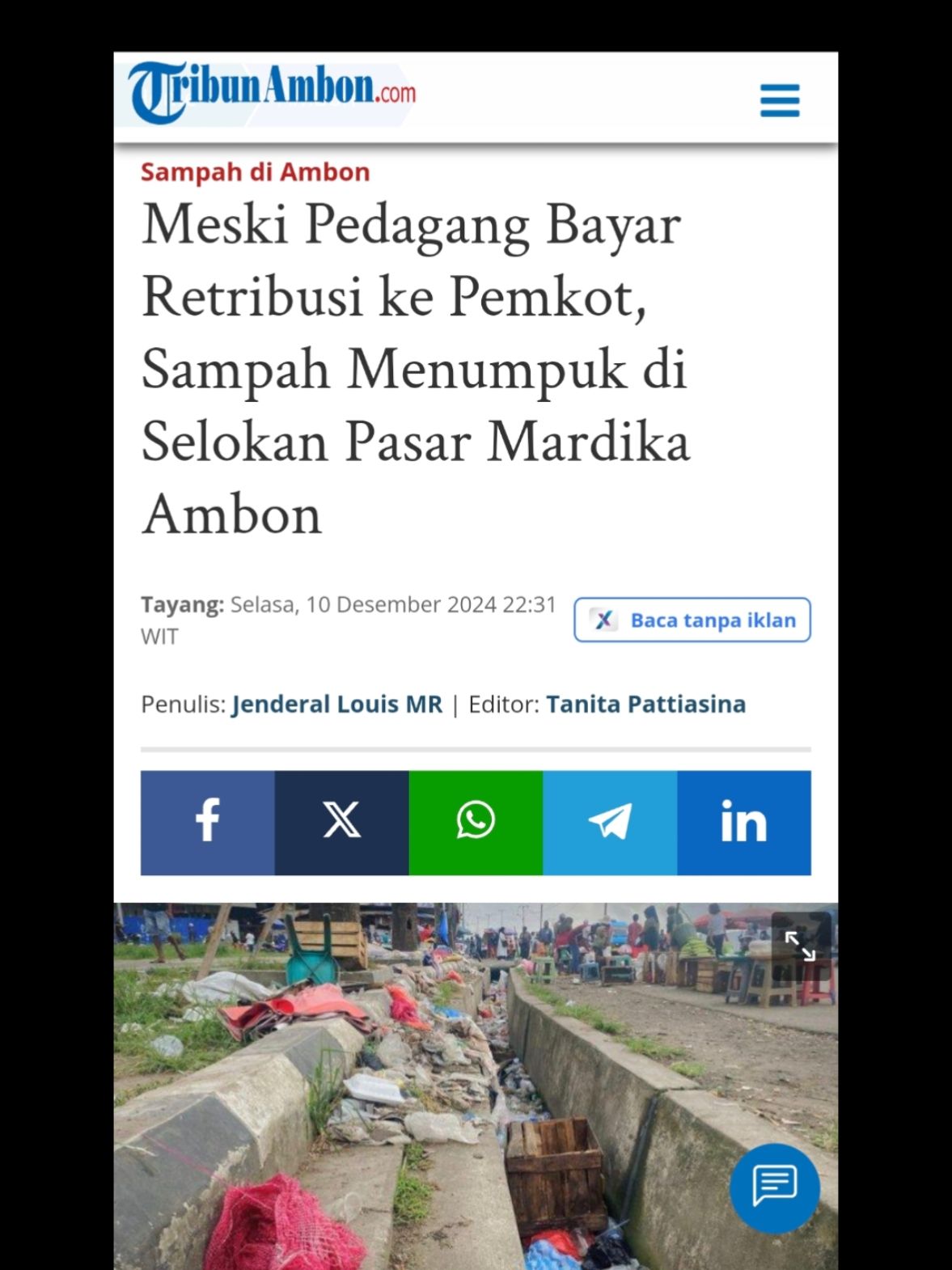 Pedagang pasar Mardika mengeluhkan tumpukan sampah yang tak dibersihkan oleh petugas kebersihan. Pantauan TribunAmbon.com di lokasi sekitar pukul 17.00 WIT, terlihat tumpukan sampah memenuhi selokan di depan gedung baru Pasar Mardika, Kecamatan Sirimau, Kota Ambon, Selasa (10/12/2024). Tampak sampah-sampah yang didominasi bekas bungkusan makanan dan minuman terlihat usang. Baca selengkapnya di @TribunAmbon.com 