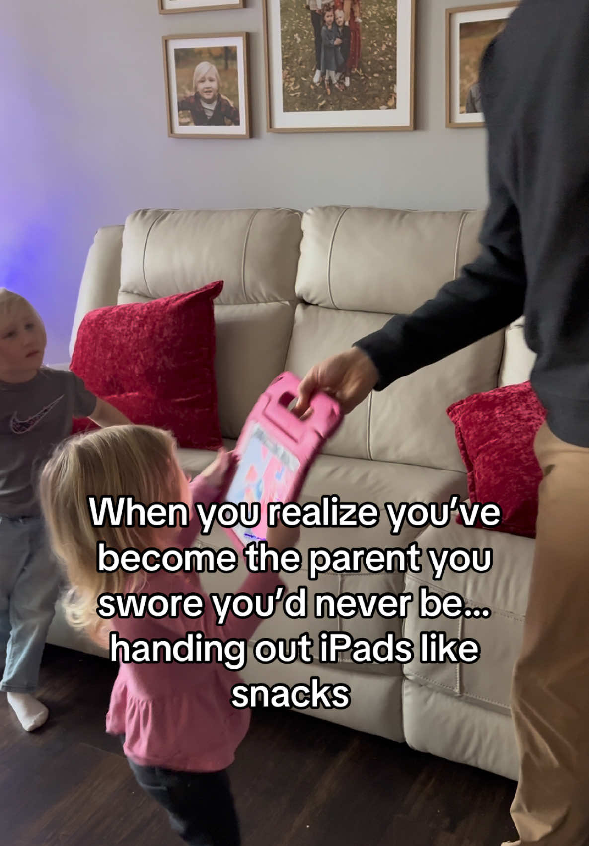 Before kids: ‘My children will never have screens.’ After kids: ‘Here’s your iPad while I take 5 minutes to recharge after nurturing all day.’ Sometimes self-care looks like this. 😂 #parentinghumor #whenyourealize #relatableparenting #screentimestruggles #momanddadlife #parentingtips 