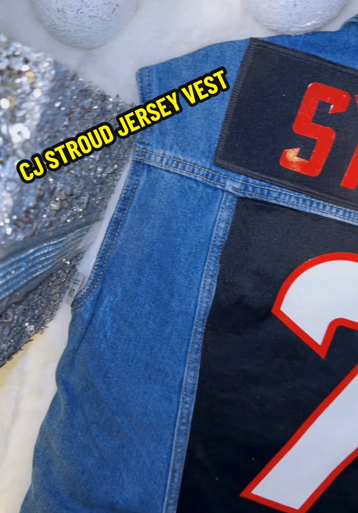 ✨Hope yall seen the sneak peak at the end? 💎 #texans #stroud #cjstroud #vest #relatable #gamedayoutfit #OOTD #customgamedayapparel #gameday #fyp #viral #htownsqueenofbling #famousjeanjackets #jerseyvest 