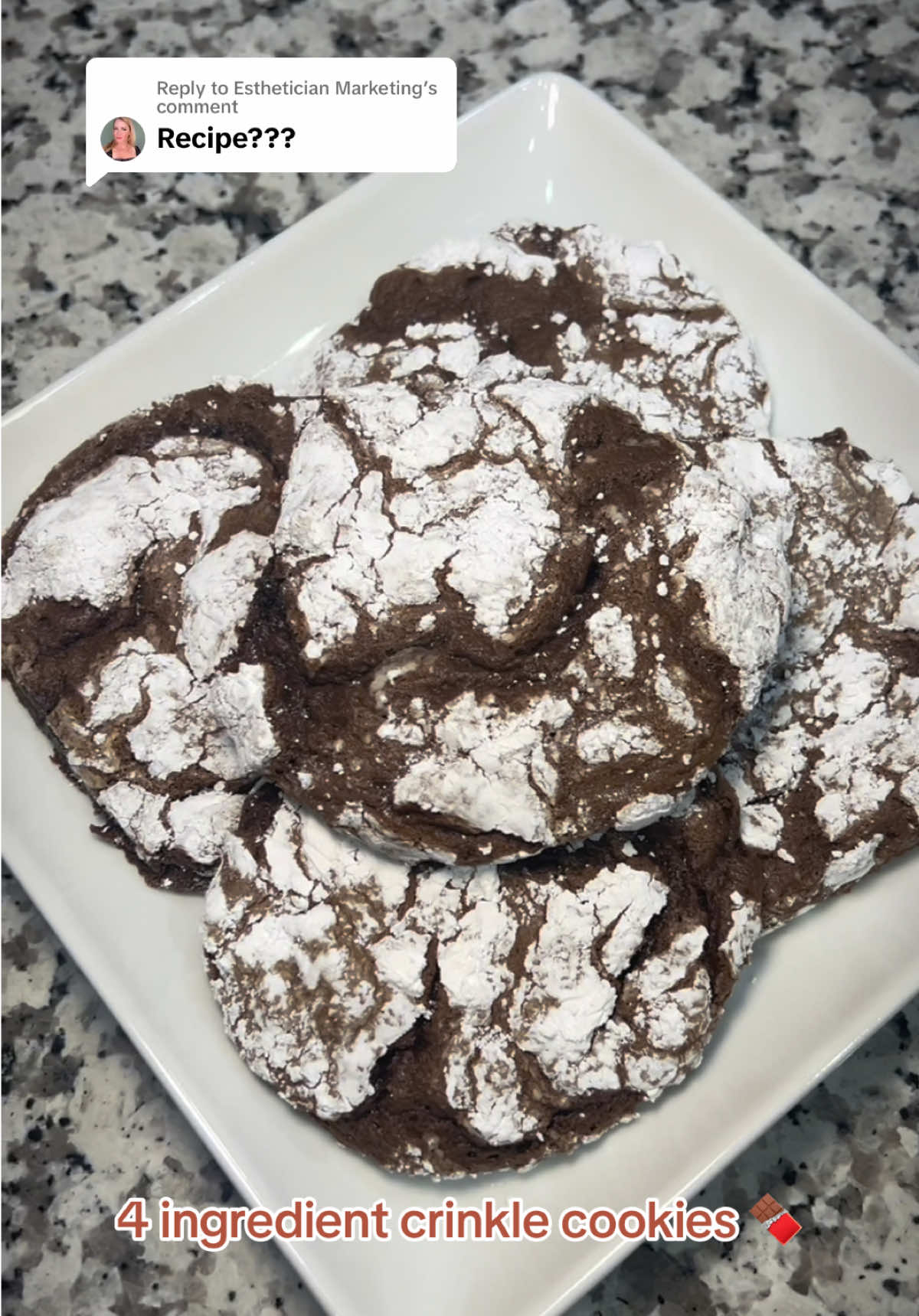 Replying to @Esthetician Marketing The easiest & most delicious christmas cookie recipe! Chocolate crinkle cookies😍 • All you need is: 1 box of cake mix (any flavor) 1 tub of cool whip 1 egg Powdered sugar  • 1) combine cake mix, cool whip and egg 2) cover balls of the batter in powdered sugar, shake off excess 3) bake for 15 min @ 350 degrees #christmasbaking #chocolatecookies #crinklecookies #holidaybaking #christmascookies 