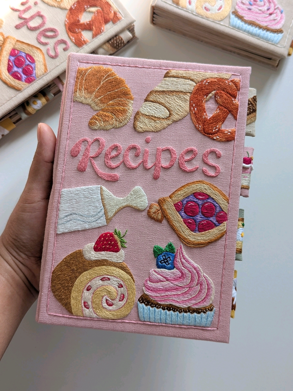 a quick flip through of my custom ordered pink recipe journal. #handmade #recipebook #embroidery #fyp #fypage 