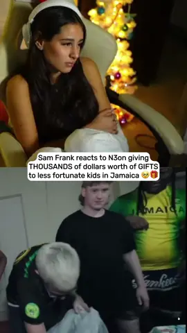 Sam Frank reacts to N3on giving THOUSANDS of dollars worth of GIFTS to less fortunate kids in Jamaica #samxfrank #samfrank #viral #fyp #n3on #n3onclips #jamaicatiktok
