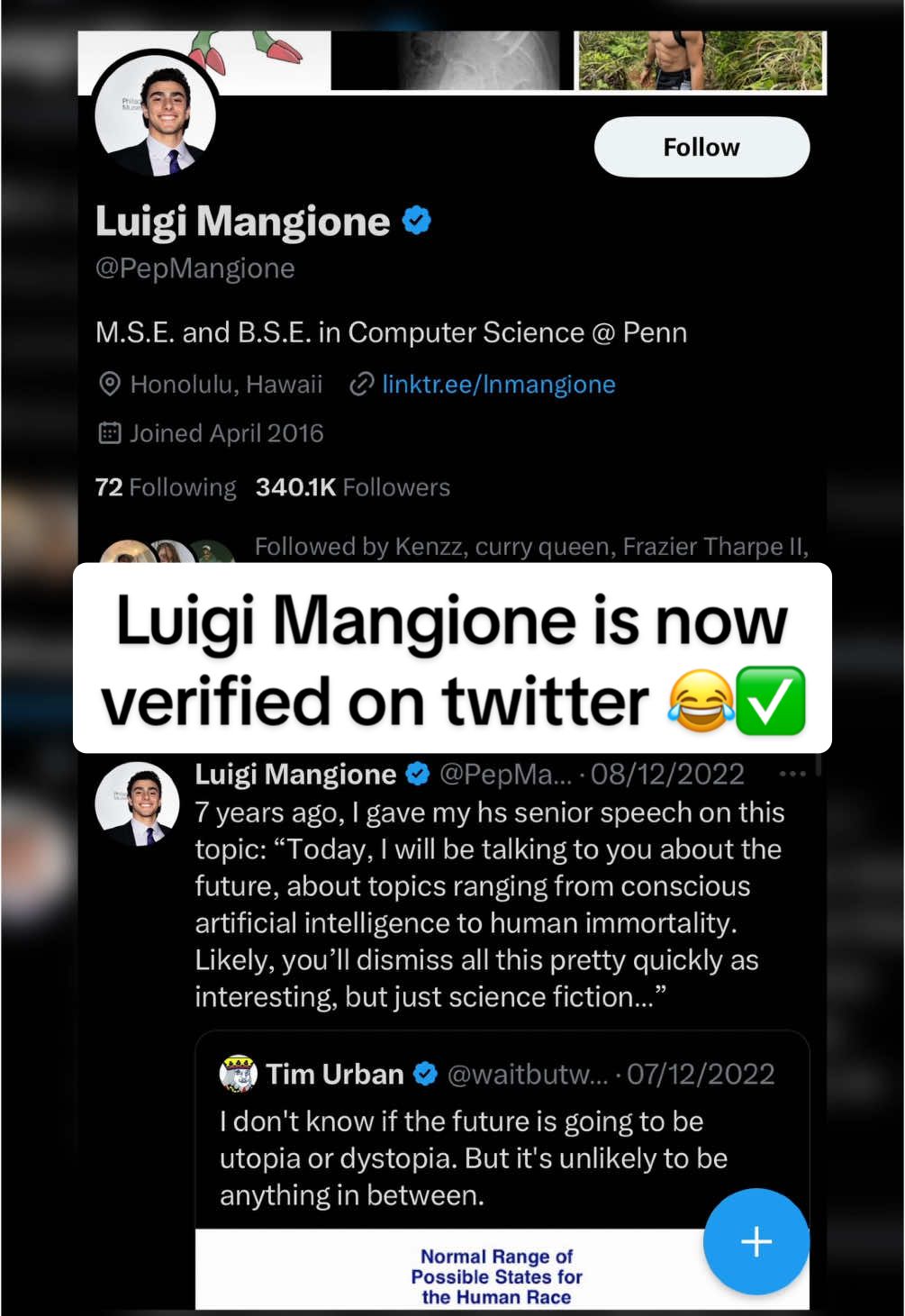 Luigi Mangione is back on twitter and theyve not only gone and verified him too 😂 #fyp #luigimangione #popculture #news #trending #crime #truecrime 