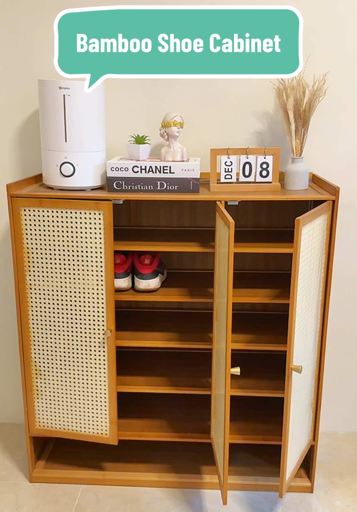 No odor breathable bamboo shoe cabinet rattan vintage style perfect in your home #bambooshoerack #bambooshoecabinet #shoerack #shoecabinet 