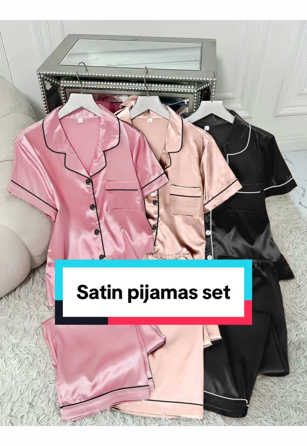 Women's Contrast Binding Lapel satin pijama  #satinpijamas #pijamaset #womenpijamaset #tiktokshopholidayhaul #tiktokshopholidaydeals #spotlightfinds #christmaspresents 